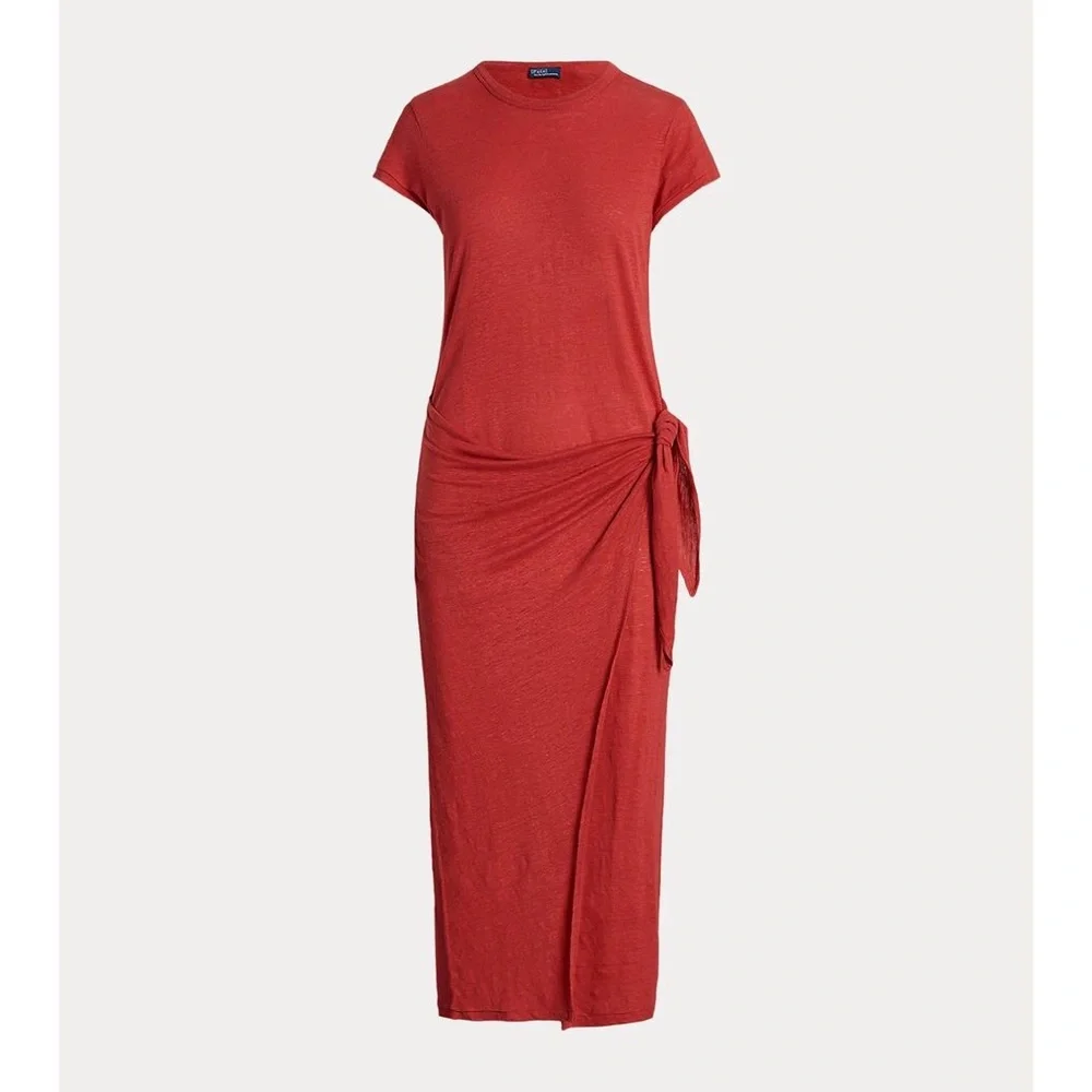 Polo Ralph Lauren Tie-Detail Linen Jersey Tee Dress
